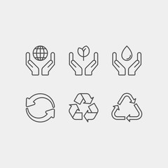 Obraz premium Ecology flat vector icons set. Ecology, energy, recycle flat vector icons