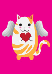 flying kitty winged kawaiiholding a heart in his hands