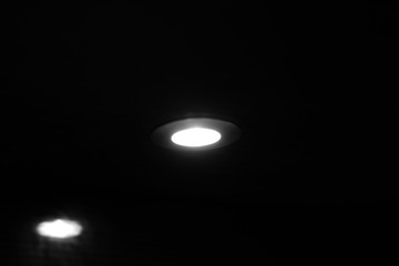 LED light in the ceiling space on a black background