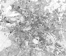 Satellite map of Berlin and surrounding areas, Germany. Map roads, ring roads and highways, rivers, railway lines © Naeblys
