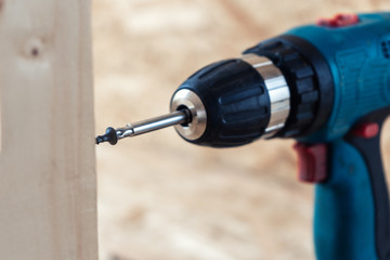 Blue screwdriver holds details of wood screws