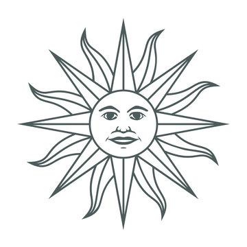 The Inca sun God. Inti sun of may. Uruguayan flag. Isolated on white background. Vector illustration