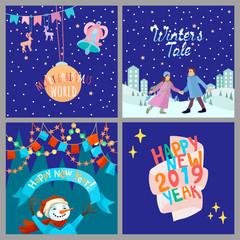Fototapeta na wymiar Set of winter Christmas cards. Four different vector designs