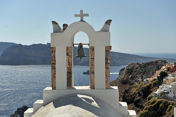 Traditional Christian churches of white color on the Greek islands in the Aegean.