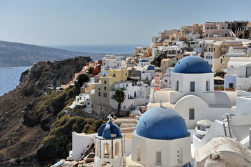Traditional Christian churches of white color on the Greek islands in the Aegean.