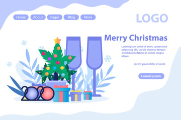  New Year celebrating, Christmas greeting, decorated palm tree.Flat vector illustration isolated on white background. Can use for web banner, infographics, web page.