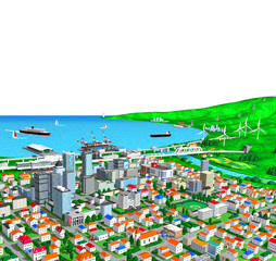 Seaside town and white background by 3d rendering