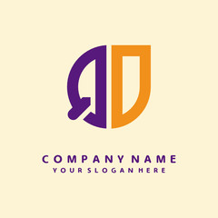 initial letter QO logo purple, orange. Monogram Vector Logo