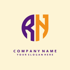 initial letter RN logo purple, orange. Monogram Vector Logo