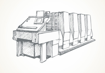 Modern printing press.Vector sketch