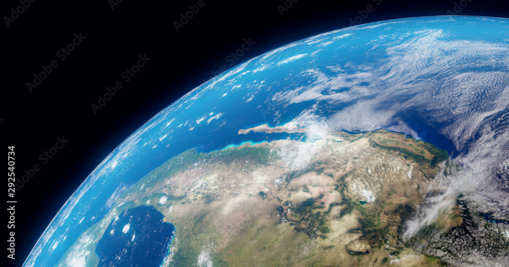 Wall mural the earth globe from space. high resolution planet earth view. 3d realistic render illustration. ele