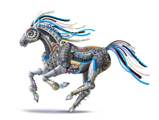 futuristic robot steel horse runs a gallop © Solomandra