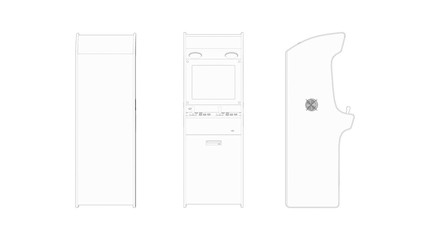 3d rendering of a arcade machine line drawing isolated in white background