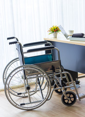 Fototapeta na wymiar Wheelchair sick person empty in the nursing room