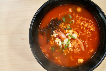 Korean Ramen with Seafood in a Bowl