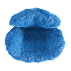 Beautiful blue fluffy armchair made of wool top view on an isolated background. 3D rendering