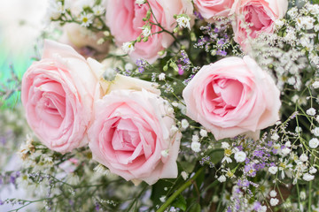 Background of pink roses in wedding ceremony.