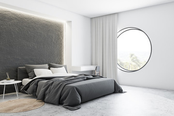 Corner of gray and white master bedroom