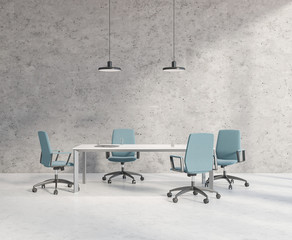 Loft conference room interior with blue chairs