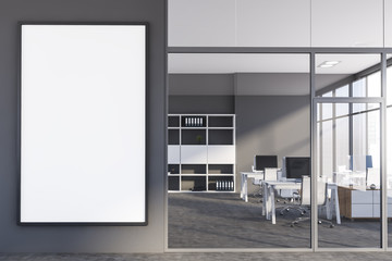 Naklejka premium Hall of spacious gray open space office, poster