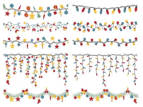 Christmas light garlands set. Colour isolated design seamless pattern. New year winter collection