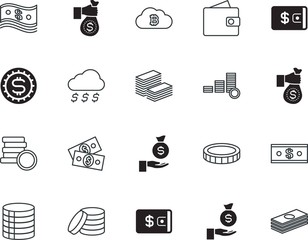 cash vector icon set such as: virtual, template, jackpot, heap, sky, marketing, bit, prosperity, digital, cartoon, hundred, pictogram, large, lots, american, idea, style, bit-coin, raining, luck