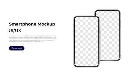Two phones in a row realistic smartphone template mockup for user experience presentation. Stylish concept design for websites, applications and landing pages.