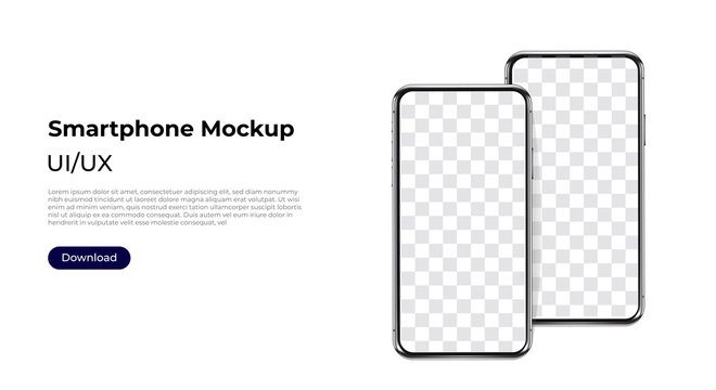 Two Phones In A Row Realistic Smartphone Template Mockup For User Experience Presentation. Stylish Concept Design For Websites, Applications And Landing Pages.