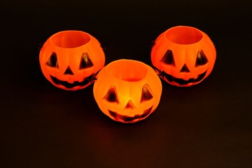 Halloween pumpkins in the dark.