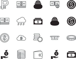 cash vector icon set such as: idea, raining, fall, mining, digital, card, silhouette, button, russia, bit-coin, prosperity, wallet, rain, abstract, purse, presentation, bit, sale, credit, rubles