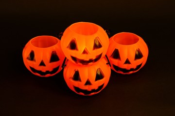 Halloween pumpkins in the dark.