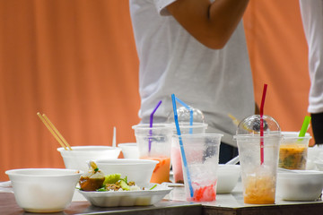 People use plastic and foam container fill food and drink it's cause the garbage.