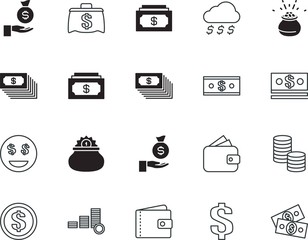 cash vector icon set such as: credit, objects, website, expression, greed, work, element, cost, pounds, sack, funny, mobile, forex, backgrounds, face, rain, metal, ball, banknote, smile, cute