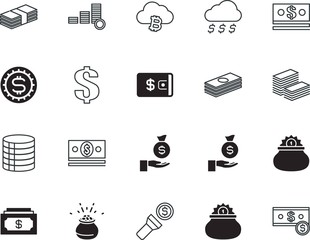 cash vector icon set such as: sale, happy, cost, fall, reflection, raining, wallet, light, rain, icons, jackpot, button, credit, card, cartoon, computer, logo, heap, shiny, marketing, bitcoin