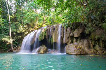 Waterfall in tripical forest of thailand.