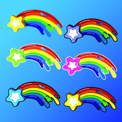 Set of vector rainbow stars stickers. Colorful icons of stars with rainbow.