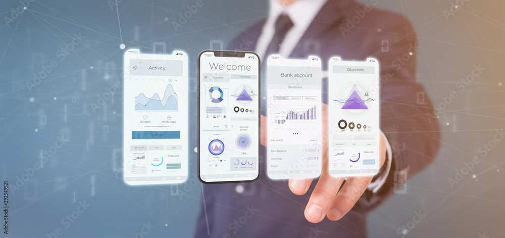 Poster application interface ui on a smartphone - 3d rendering
