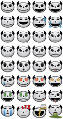 Thirty-two Halloween Emojis social media icon faces of emotion skulls