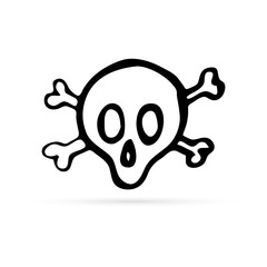 doodle handdrawing skull icon, linear halloween symbol, vector illustration