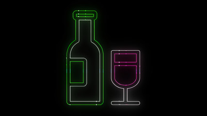 Christmas Icon Neon Wine Bottle and Glass