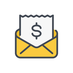Mail with bill and payment confirmation color line icon. Email envelope with dollar vector outline colorful sign.