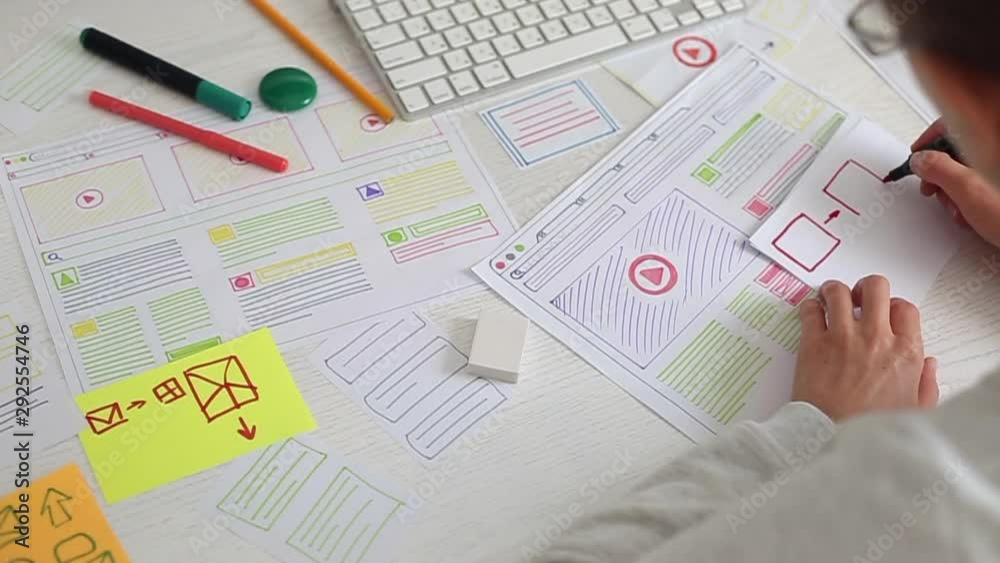 Poster designing web user interfaces for sites or web applications.