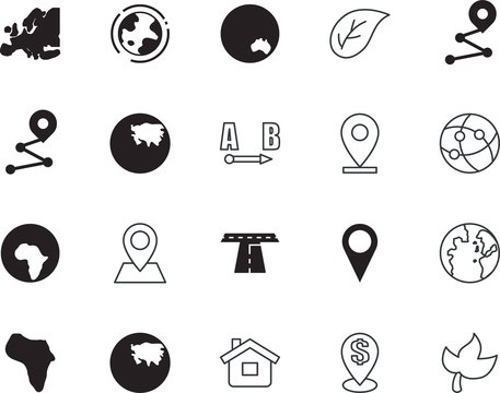 map vector icon set such as: lifestyle, site, bright, asphalt, roadside, highway, topography, australian, service, factory, arrow, door, tag, red, real, europe, dollar, mesh, excursions, data, emblem
