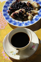 Black coffee and blueberry pie