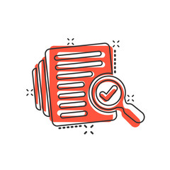 Audit document icon in comic style. Result report vector cartoon illustration on white isolated background. Verification control business concept splash effect.