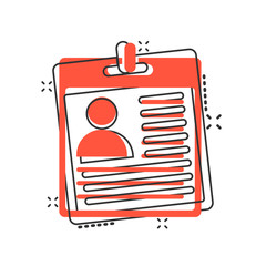 Id card icon in comic style. Identity tag vector cartoon illustration on white isolated background. Driver licence business concept splash effect.