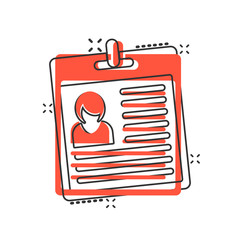 Id card icon in comic style. Identity tag vector cartoon illustration on white isolated background. Driver licence business concept splash effect.