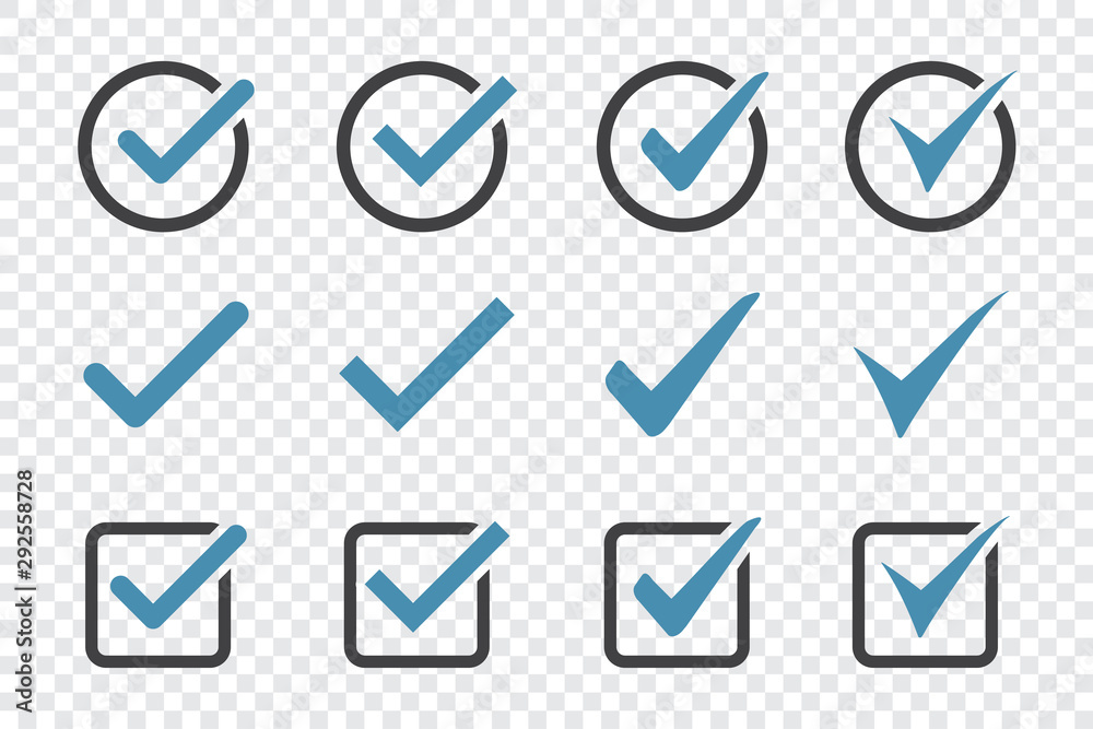 Fototapete set of check mark icon on a transparent background