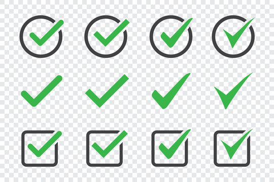 Set Of Check Mark Icon On A Transparent Background