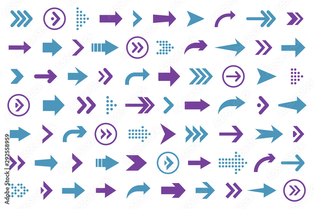 Aufkleber Set of arrows collection in blue and purple color on a white background for website design
